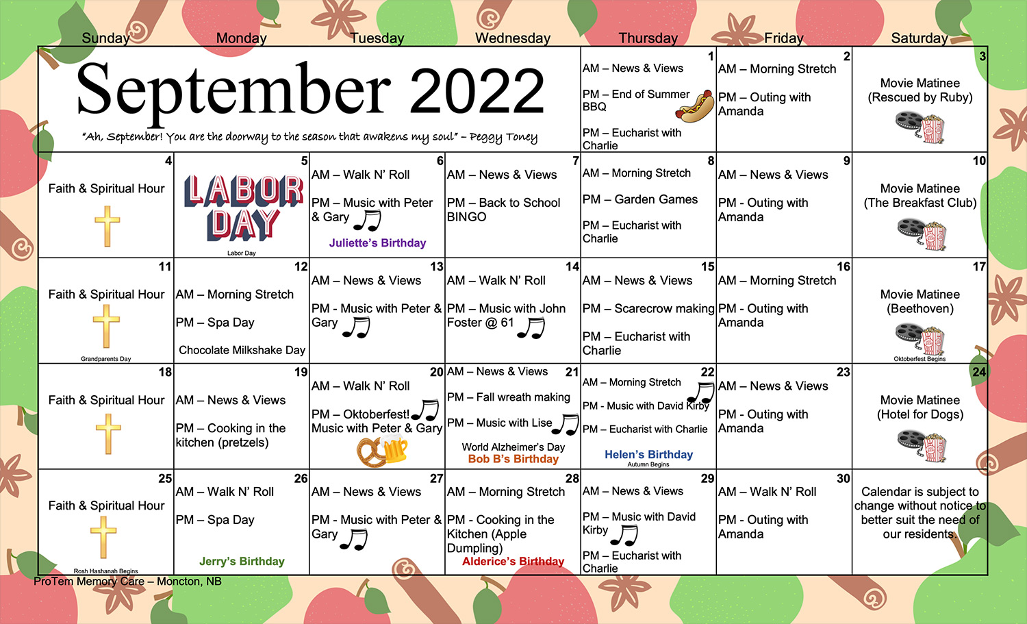 ProTem Activity Calendar June 2022