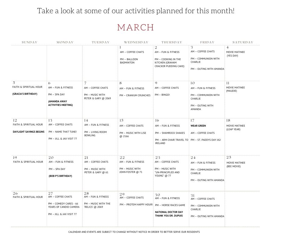 ProTem Activity Calendar February 2023